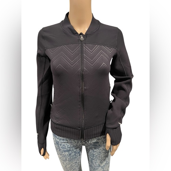 Ivivva Lululemon Black Chevron Scuba Bomber Jacket Size 12 - Picture 2 of 13